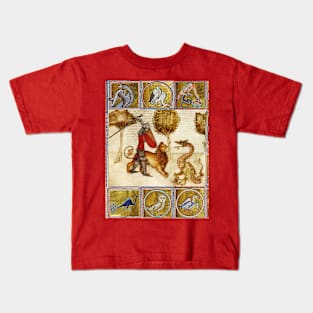 ARTHURIAN LEGENDS ,YWAIN AND HIS LION FIGHTING A DRAGON Medieval Miniature Kids T-Shirt